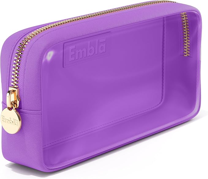 Embla London Makeup Bag Cosmetic Case, Clear Zipper Make Up Pouch and Toiletry Travel Tote, Cute Skincare Pouches for Women Girls, Preppy Purse Cosmetic Organizer, Small Makeup Bags, Grape