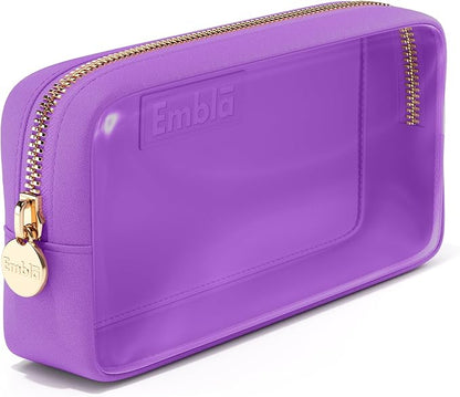 Embla London Makeup Bag Cosmetic Case, Clear Zipper Make Up Pouch and Toiletry Travel Tote, Cute Skincare Pouches for Women Girls, Preppy Purse Cosmetic Organizer, Small Makeup Bags, Grape