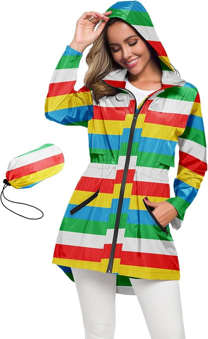 Avoogue Women's Long Raincoat with Hood Outdoor Lightweight Windbreaker Rain Jacket Waterproof