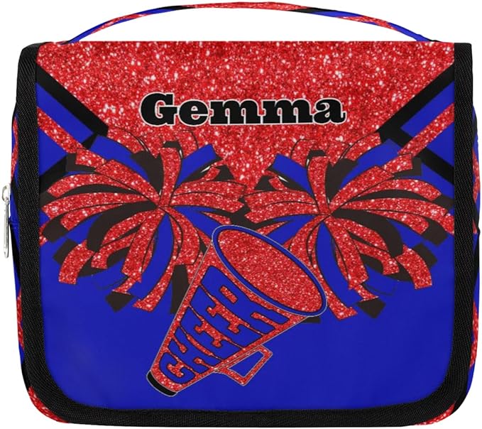 Custom Hanging Toiletry Bag for Women, Cheer Makeup Bag, Cosmetic Bag, Travel Essentials for Women Red Sequins Glitter Black Royal Blue