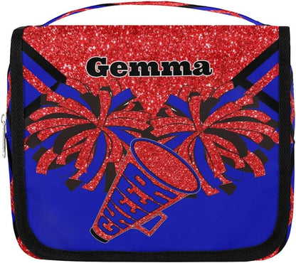 Custom Hanging Toiletry Bag for Women, Cheer Makeup Bag, Cosmetic Bag, Travel Essentials for Women Red Sequins Glitter Black Royal Blue