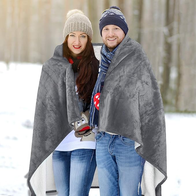 Catalonia Sherpa Wearable Poncho for Adult Women Men, Wrap Blanket Cape with Pocket, Warm, Soft, Cozy, Snuggly, Comfort Gift, No Sleeves, Grey