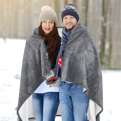 Catalonia Sherpa Wearable Poncho for Adult Women Men, Wrap Blanket Cape with Pocket, Warm, Soft, Cozy, Snuggly, Comfort Gift, No Sleeves, Grey