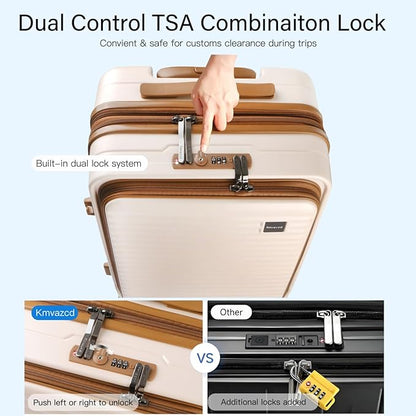 Carry On Luggage Airline Approved, 20 Inch Expandable PC Hardside Lightweight Suitcases with Spinner Wheels and TSA Lock (Beige, 20 Inch)