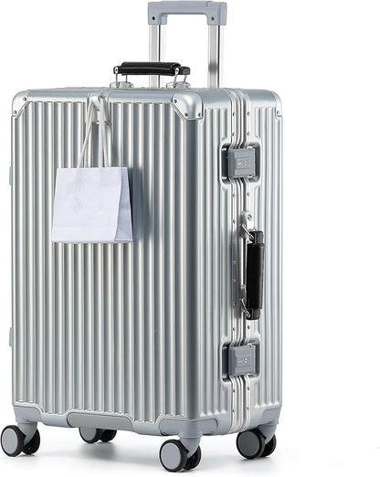 HotWay Carry On Luggage with Leather Handle, PC Zipperless Suitcase with Spinner Wheels and TSA Locks, 22x14x9 Airline Approved Luggage for Travel, Silver, 20 Inch
