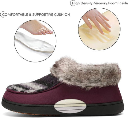 Mishansha Women's House Shoes Memory Foam Suede Moccasin Slippers Winter Warm Fleece Lined Home Shoes with Anti-Skid Rubber Sole