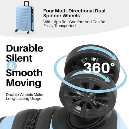 AnyZip Suitcase Hardside PC ABS Lightweight USB Luggage with Wheels TSA Lock Checked-Large 28 Inch Light Blue