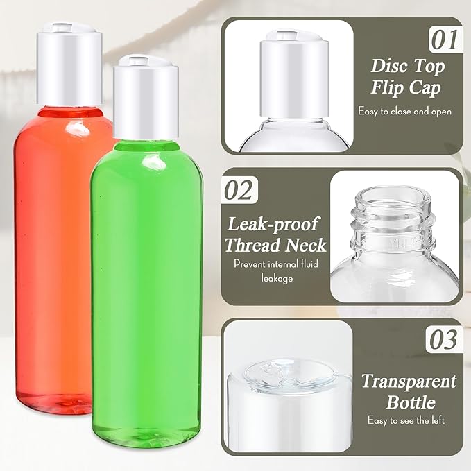 Roshtia 100 Pcs 3.4 oz Travel Bottles for Toiletries Clear Plastic Travel Size Containers Leak Proof Empty Refillable Liquid Containers Squeezable for Lotion Face Cream Shampoo Essential Oil (White)