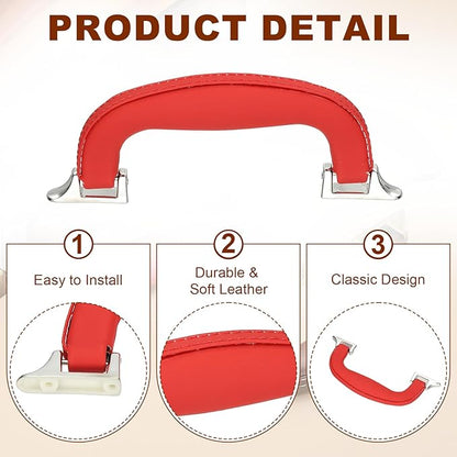 uxcell PU Leather Luggage Handle, 0.9" Hole Distance Vintage U-Shape Replacement Strap Handle for Travel Handbag Guitar Musical Box Gift Boxes, Red/Silver
