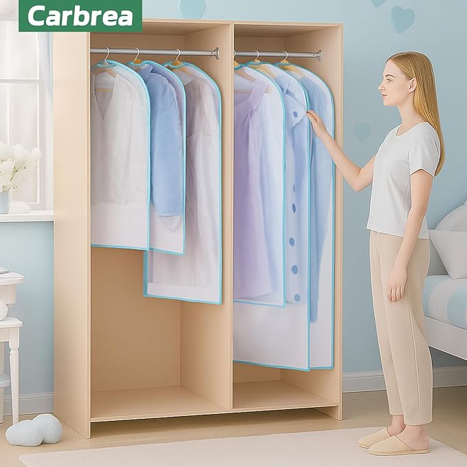 6 Pack Garment Bags for Hanging Clothes - Translucent Suit Bag for Closet Storage, Clothes Cover for Hanging Shirts, Dresses, Travel, Moving - Green