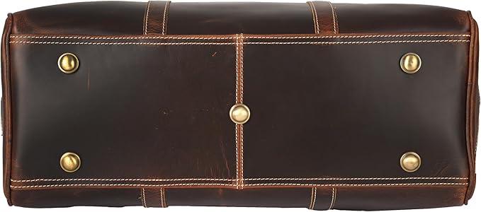 KomalC Leather Duffle Bags for Men and Women Travel Overnight Weekend sports bag holdall Gym Duffel for Men (Dark Tan, 20 Inch)