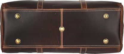 KomalC Leather Duffle Bags for Men and Women Travel Overnight Weekend sports bag holdall Gym Duffel for Men (Dark Tan, 20 Inch)