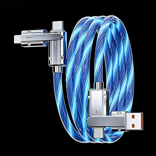USB Cable PD Fast Charger Lighted Up (USB 4IN1 Blue),Supports Data Transfer, can be Used as a Night Light, Cable Length Approx. 39 inches, Compatible with Most Devices.