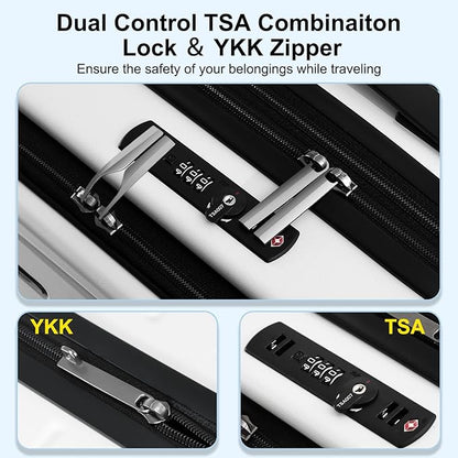 Expandable Carry On Luggage Airline Approved, 20 Inch Lightweight ABS+PC Hard Shell Suitcases with Front Pocket, Spinner Wheels, TSA Lock (White, 1PC)