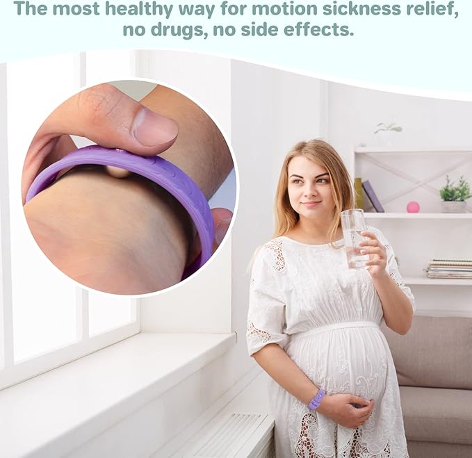 Hion Motion Sickness Bracelets Sea Sickness Wristbands for Motion Sickness/Morning Sickness/Pregnancy Nausea Anti Nausea Bands Acupressure Wristband Motion Sickness Bands（2Pairs Starlight