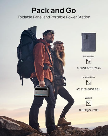 Portable Power Station 350W with 40W Foldable Solar Panel, 288Wh LiFePO4 Solar Generator, 600W Surge Battery Backup, 90,000mAh Outdoor Power Bank for Home Emergency, RV, Camping, Off-Grid, Laptops