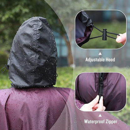 SaphiRose Unisex Rain Poncho Waterproof Raincoat Hooded for Adults Women with Pockets