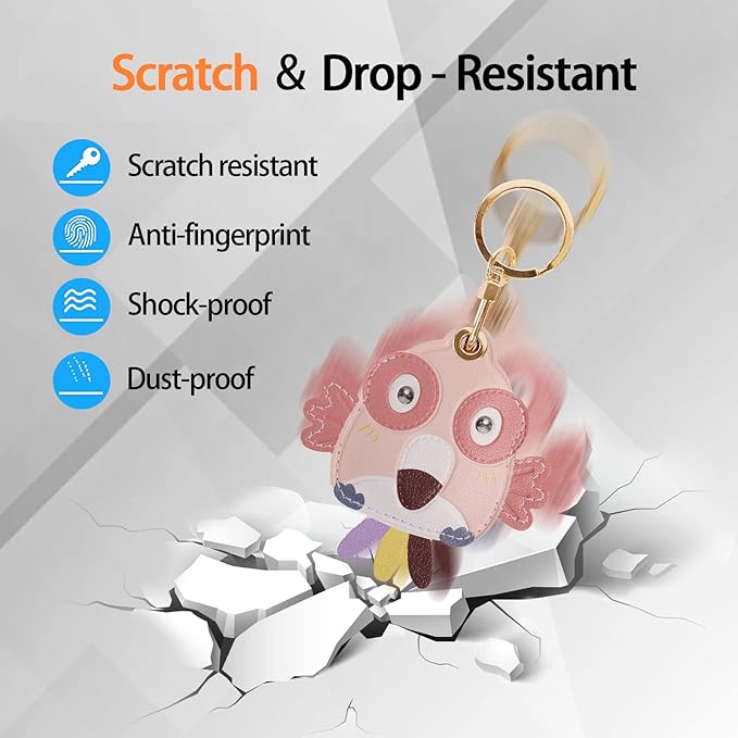 Leather Keychain Case Holder Compatible with Apple AirTag, GPS Airtag Keychain Finder Tracker with Key Ring, Anti-Scratch Protective Air Tag Cover