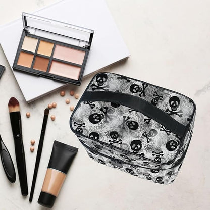 Makeup Bags, Gothic Skulls Black Grey Paisley Makeup Organizer Bags Toiletry Bag Box Travel Cosmetic Bag Make Up Train Case for Women Teen Girl Ladies