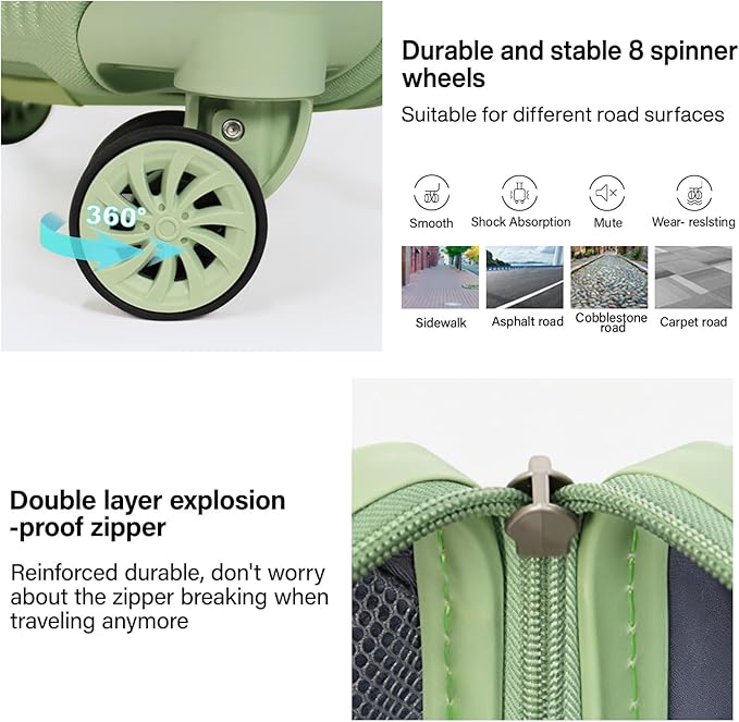 Luggage Sets 3 Piece (20/24/28 inch)-Carry On Suitcase-Suitcase With Wheels-PC+ABS - Hardside Spinner Travel Luggage, Black, 3 Pcs Set, Hardside Luggage Sets With Spinner Wheels (Green)