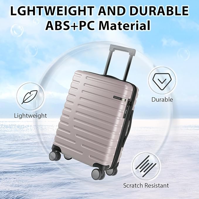 EMPSIGN Carry On Luggage with Spinner Wheels, Hard Shell Carry-On Expandable Suitcase 21x14x9 Airline Approved & Built-in TSA Lock, Durable Travel Rolling Suitcase, Carry-On 20-Inch, Light Purple