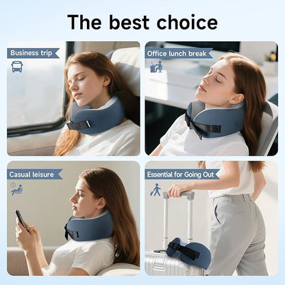 SPRFUFLY Super Soft Travel Pillow, 100% Memory Airplane Pillow with Sleep Mask and Ear Plugs, Breathable Removable Cover & Ergonomic Design - Essentials Neck Pillow for Airplane, Office & Home Use