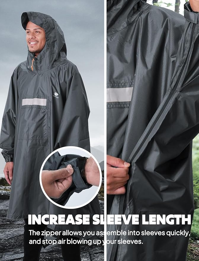 ANYOO Hooded Rain Poncho for Adults Waterproof Lightweight Rain Coat for Men Women Reusable Rain Jacket for Emergency Outdoor
