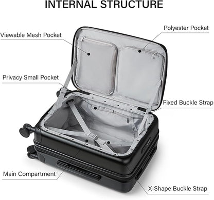 MILADA 20 Inch Expandable Top Opening Carry On Luggage 22x14x9 Airline Approved, Lightweight Hard Shell Suitcases with Wheels, TSA Approved & Trunk Style Luggage for Travel, Black