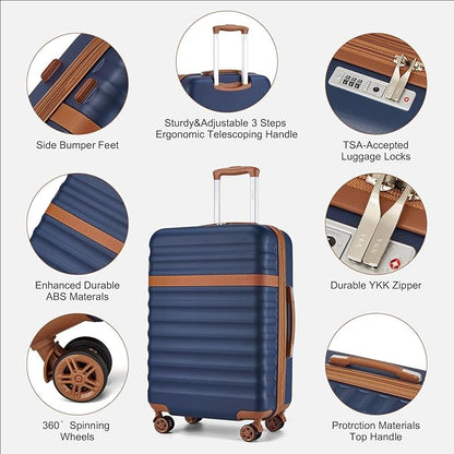 Kono Airline Approved Carry On Luggage 22x14x9 inches, with TSA Lock, 20 Inch Expandable Lightweight Hardshell Suitcase (Navy, Suitable for 1-3 Days of Travel)