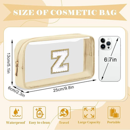 Personalized Initial Letter Clear Makeup Bag,Preppy Small Nylon&PVC Cosmetic Zipper Bag with Chenille Letter,Portable Beach Travel Skincare Toiletry Bag,Trendy Monogram Gift for Teen Girls Women,Z