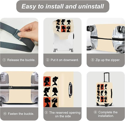 Stylish Silhouette Portrait Suitcase Cover, Artistic Travel Accessories for Bags, Elastic Edge with Double Stitching, Luxury Luggage Gifts for Her