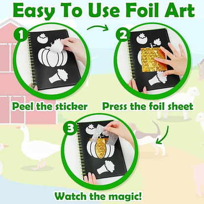 FUNNYB&G Foil Art Craft for Kids - Christmas Crafts Gift Party Favors Stocking Stuffers for Kids Fun Art Supplies Creative Birthday Gift Travel Toys for Girls Boys 4 5 6 7 8 9 Years Old (Farm)