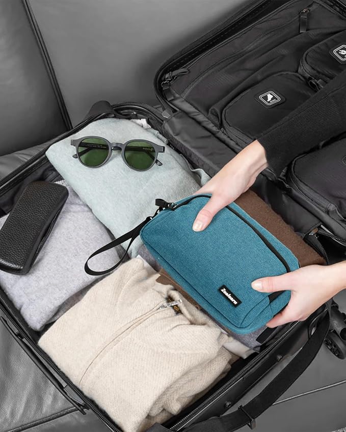 Portable Electronics Organizer Travel Case, Double Layers Tech Organizer, All-in-One Charger Storage Bag for Charging Cable, USB Cord, Charger, Power Bank, Flash Drive, Blue