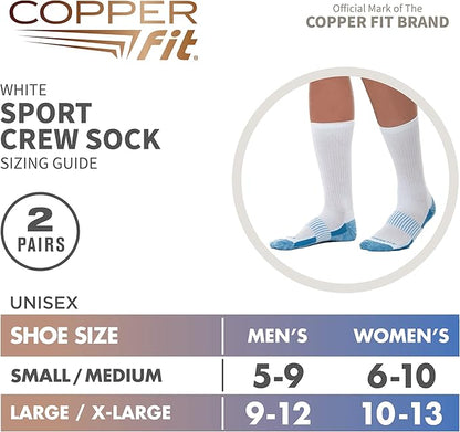Copper Fit Unisex Crew Length Sport Socks, 2 Pair
