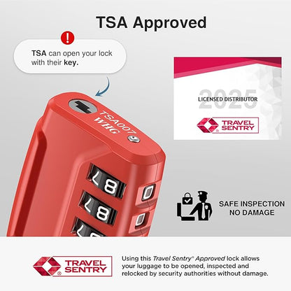Puroma 2 Pack TSA Approved Luggage Lock, 4 Digit Combination Travel Locks Resettable Code Lock with Zinc Alloy Body for Suitcase, Toolbox, Backpack, Bag, Gym Locker (Basic Red)