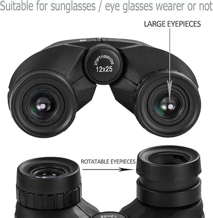 Occer 12x25 Compact Binoculars for Adults and Kids, Large Eyepiece Waterproof Binocular with Low Light Vision,High Powered Easy Focus Binoculars for Bird Watching,Outdoor Hunting,Travel,Sightseeing