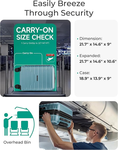 BAGSMART Carry On Luggage 22x14x9 Airline Approved with Spinner Wheels,Lightweight 20 Inch Luggage with TSA Lock,Expandable Hard Shell Carry On Suitcases for Men Women,Teal Blue