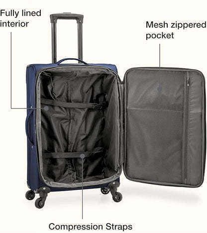 U.S. Traveler Anzio Softside Sturdy Ballistic Nylon Expandable Travel Suitcase Luggage with 4 Spinner Wheels, Navy, Carry-on 22-Inch