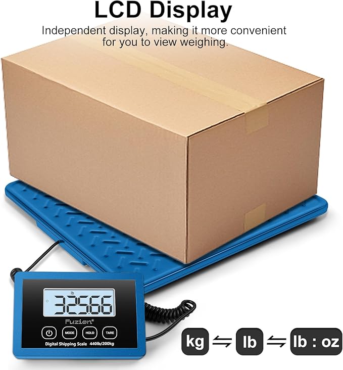 Fuzion Shipping Scale, 440LBs x 10g Postal Scale, Durable Alloy Steel Platform, Heavy Duty Scale for Packages, Postage, Luggage
