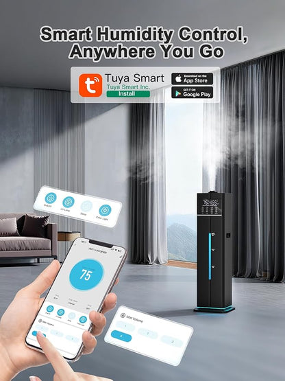 9L/2.4Gal Smart Cool Mist Humidifier, Top Fill Quiet Humidifier Large Room, Covers 550ft², App & Remote Control, 60H Runtime, 7 Colors Light, 4 Mist Modes Humidifiers for Bedroom, Office, Black