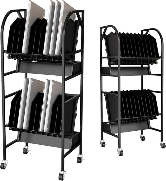 AIWFL 2 Tier Laptop Charging Cart with Wheels, 20 Device Open Charging Cart for Laptops Computers, Tablets and Chromebooks Mobile Charging Station Laptop Storage Carts for Office and Classroom