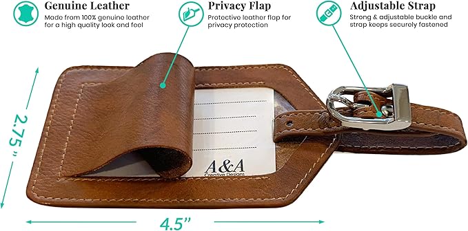 Personalized Monogrammed Leather Luggage Tags - 3 Pack