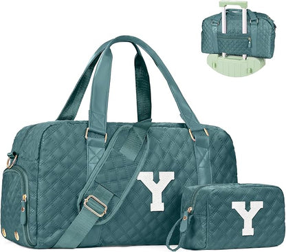 Initial Duffle Bag for Travel Women Girls Gift: Personalized Weekender bags, Dance Cheer bag Sports for Girl, Kid Gymnastics Bags, Birthday Gifts for Women Girls Kids Teens Mom Teacher