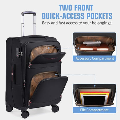 Softside Expandable Luggage with 4 Spinner Wheels, Durable Carry-On Luggage Suitcase (Blue, 21-Inch)