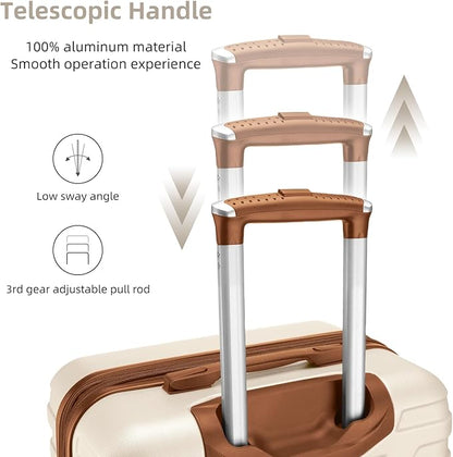 Merax 6 Piece Luggage Set, ABS Hardside Expandable Suitcases with Spinner Wheels TSA Lock, Travel Carry On Suitcase Set, Cream