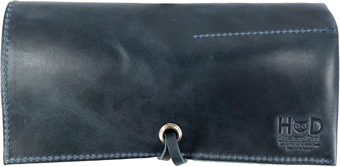 Hide & Drink, Leather Watch Roll Organizer Handmade from Full Grain Leather, Holds Up to 4 Watches, Easy Carry On Watchlover Storage (Slate Blue)