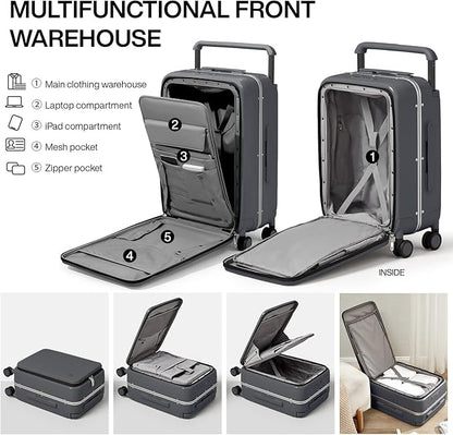 mixi Luggage Suitcases with Spinner Wheels 24'' Travel Luggage with Front Laptop Pocket, Wide Handle PC Hardshell Suitcase with TSA Lock & Cover, Checked Luggage(Rock Grey)