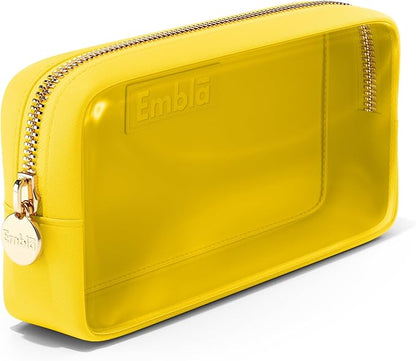 Embla London Makeup Bag Cosmetic Case, Clear Zipper Make Up Pouch and Toiletry Travel Tote, Cute Skincare Pouches for Women Girls, Preppy Purse Cosmetic Organizer, Small Makeup Bags, Lemon