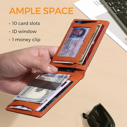 RUNBOX Money Clip Wallets for Men,Slim Leather Mens Bifold Wallet,RFID Blocking Front Pocket Wallet,Thin Credit Card Holder with Gift Box