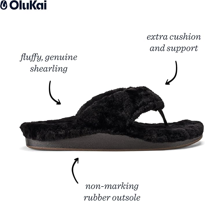 OLUKAI Kipe'a Heu Women's Sandal Slippers, Soft & Comfortable Shearling-Wrapped Straps, Durable Rubber Outsoles for All-Day Wear, Causal & Cute Everyday Style